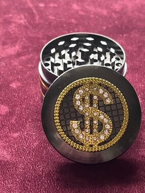 NWOT Rhinestone Dollar Sign Herb Grinder - Black & Gold